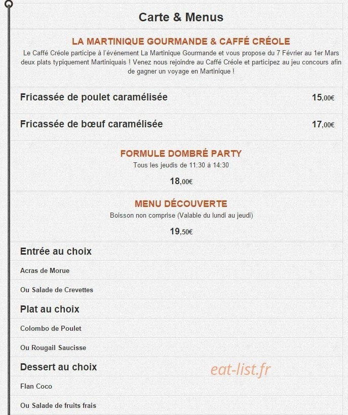 Caffe Creole — carte page 2