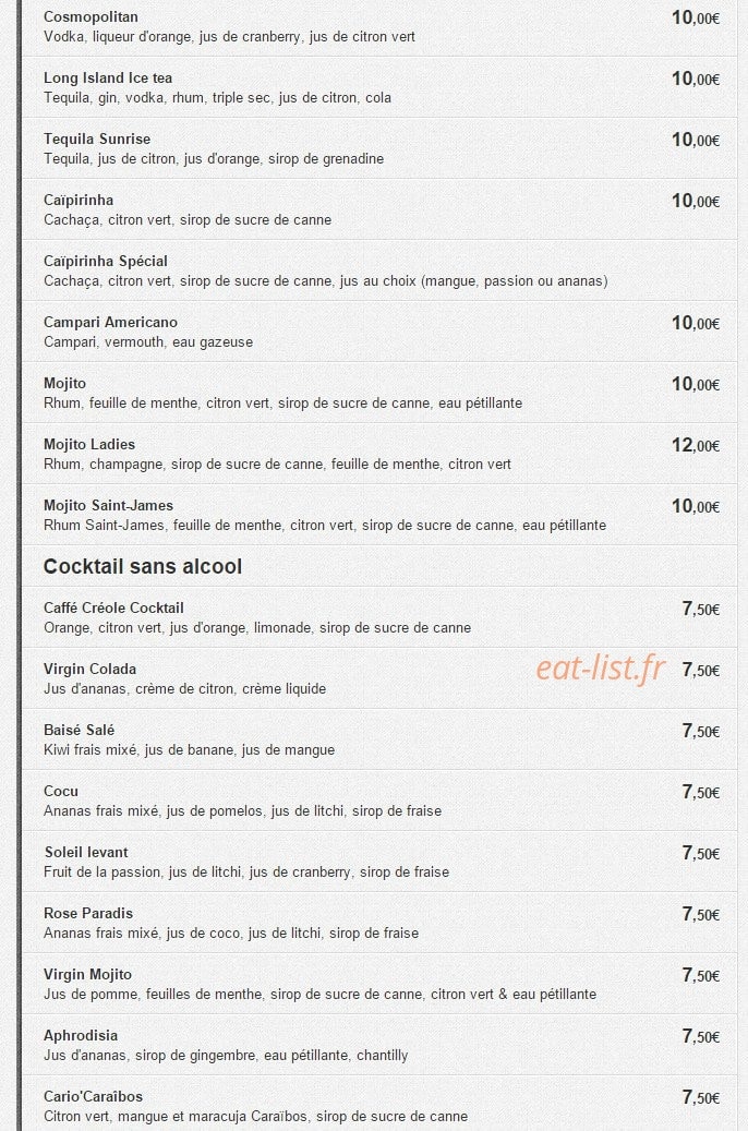 Caffe Creole — carte page 15