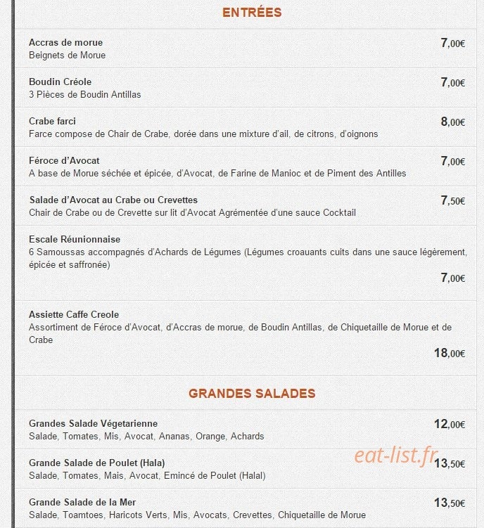 Caffe Creole — carte page 8