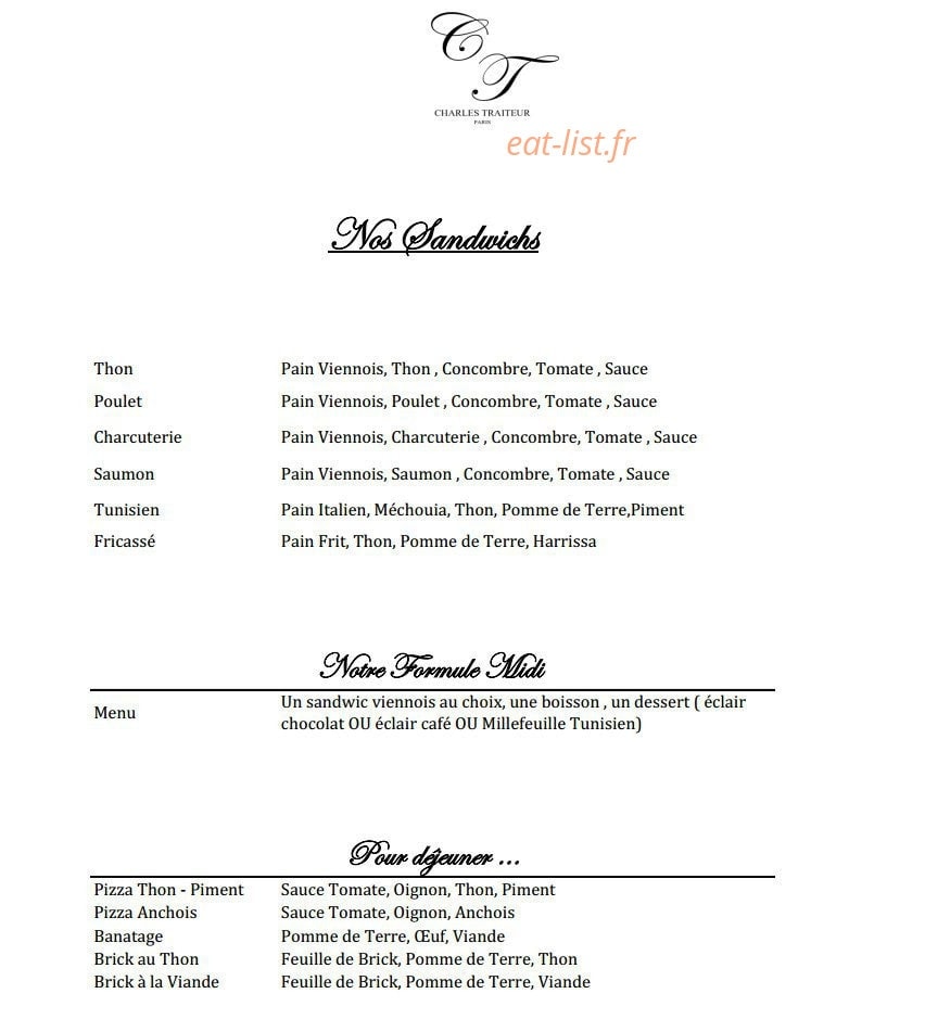 Charles Traiteur — carte page 1