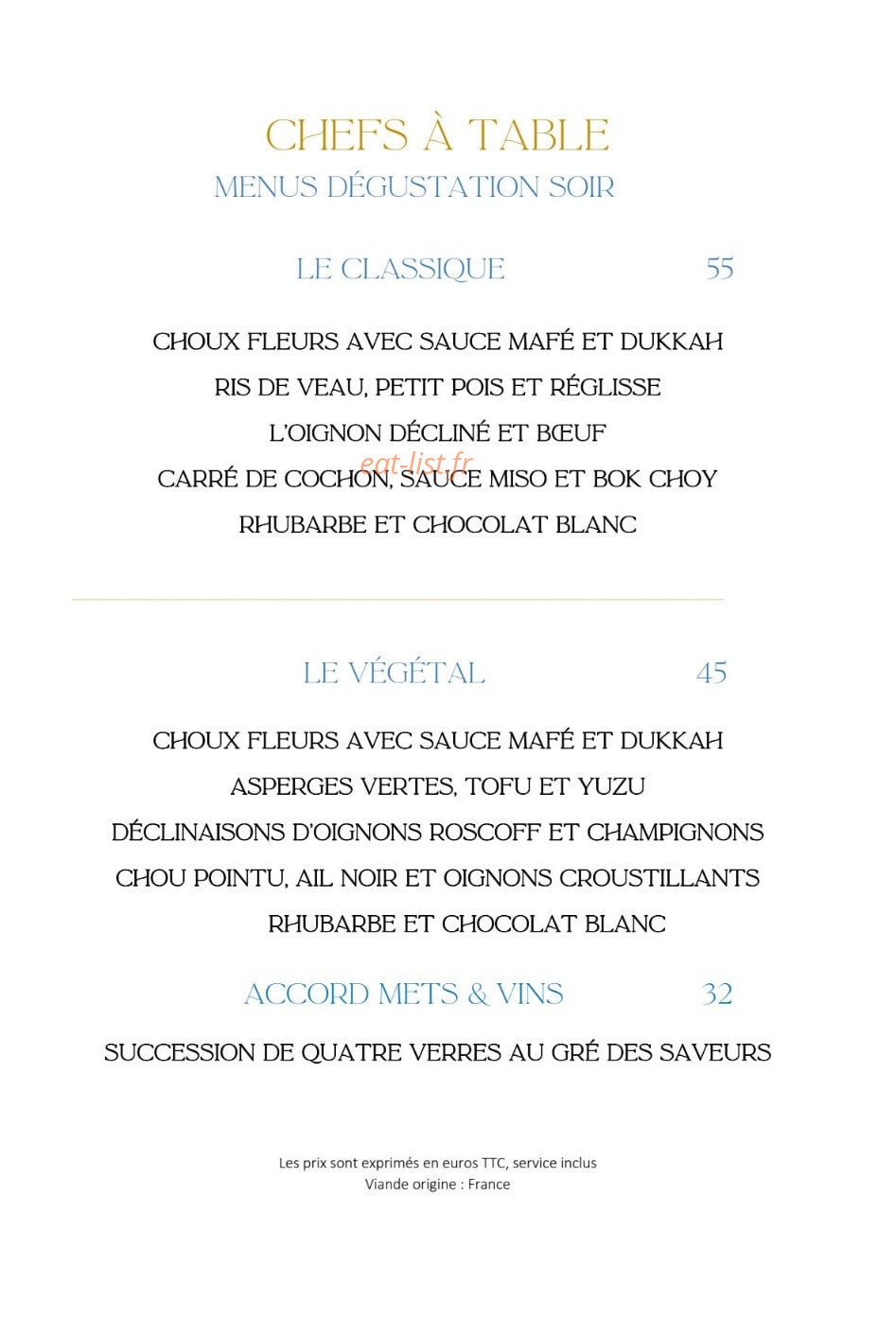 Chefs à Table — carte page 1