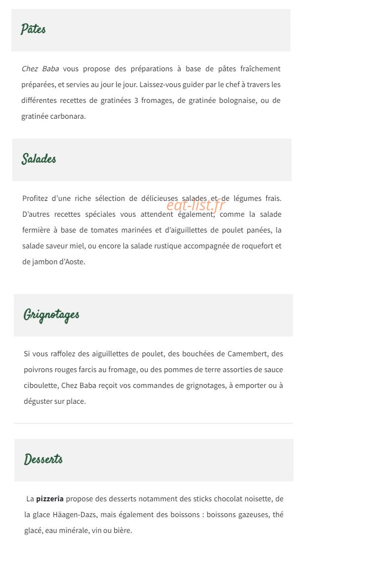 Chez Baba — carte page 1