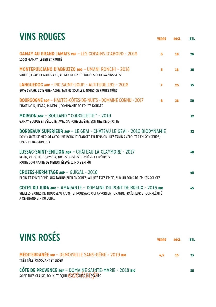 Chez Justine — carte page 8