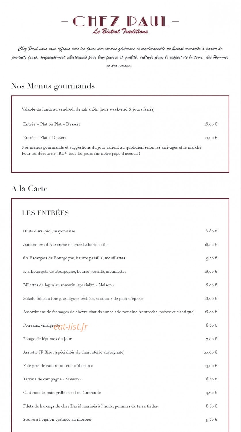 Chez Paul — carte page 1