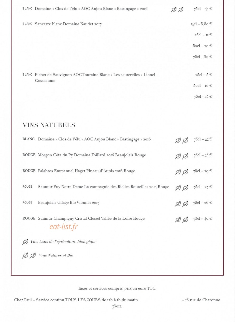Chez Paul — carte page 8