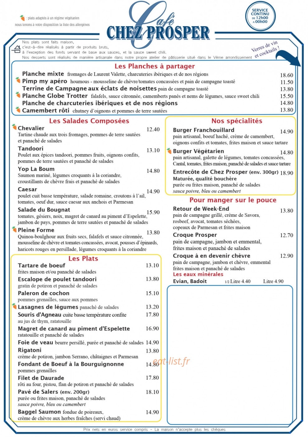 Chez Prosper — carte page 1