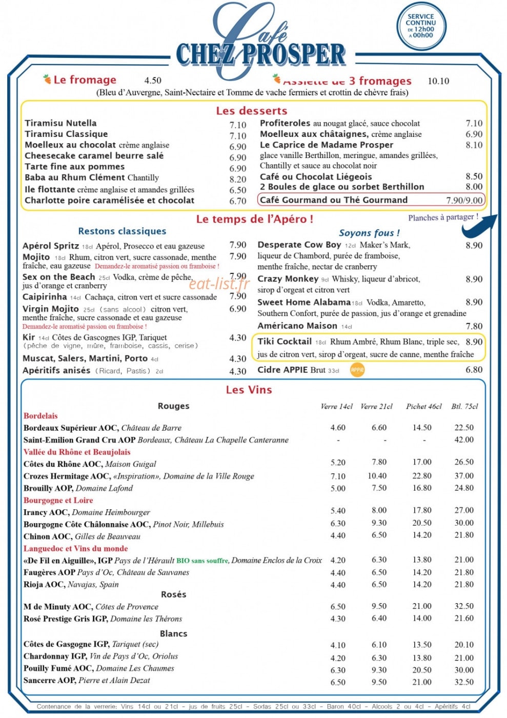 Chez Prosper — carte page 2