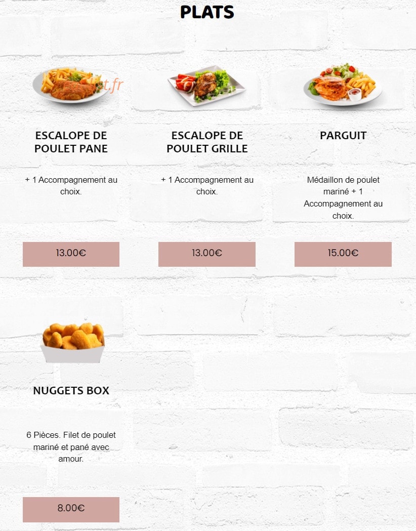 Chicken Delice — carte page 3