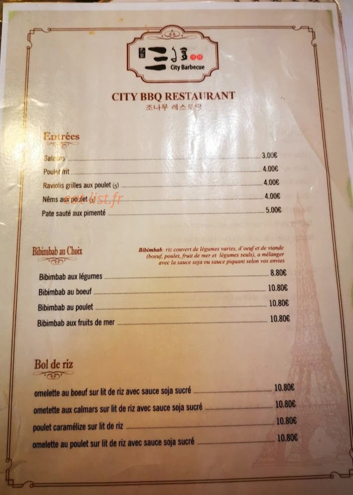 City Barbecue — carte page 1