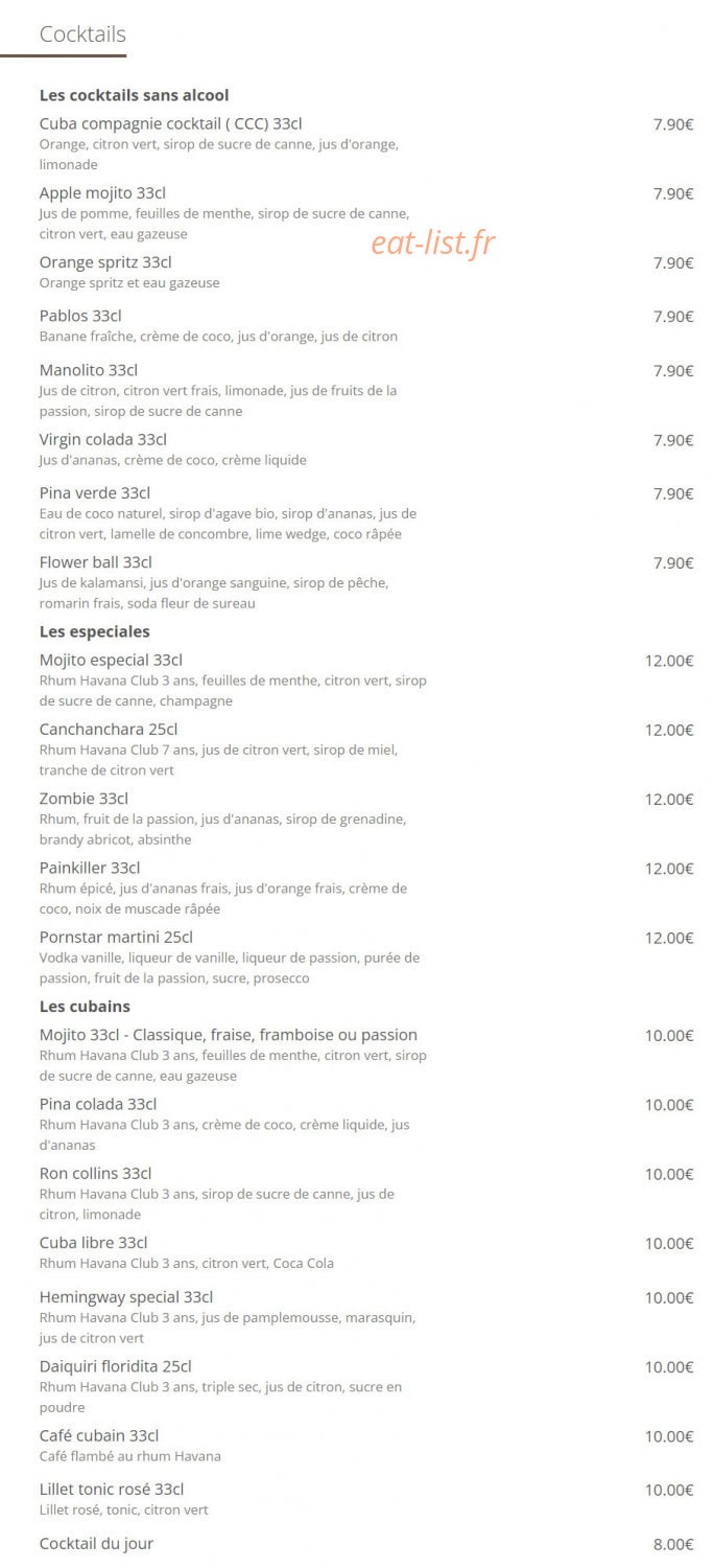 Cuba Compagnie Café — carte page 10