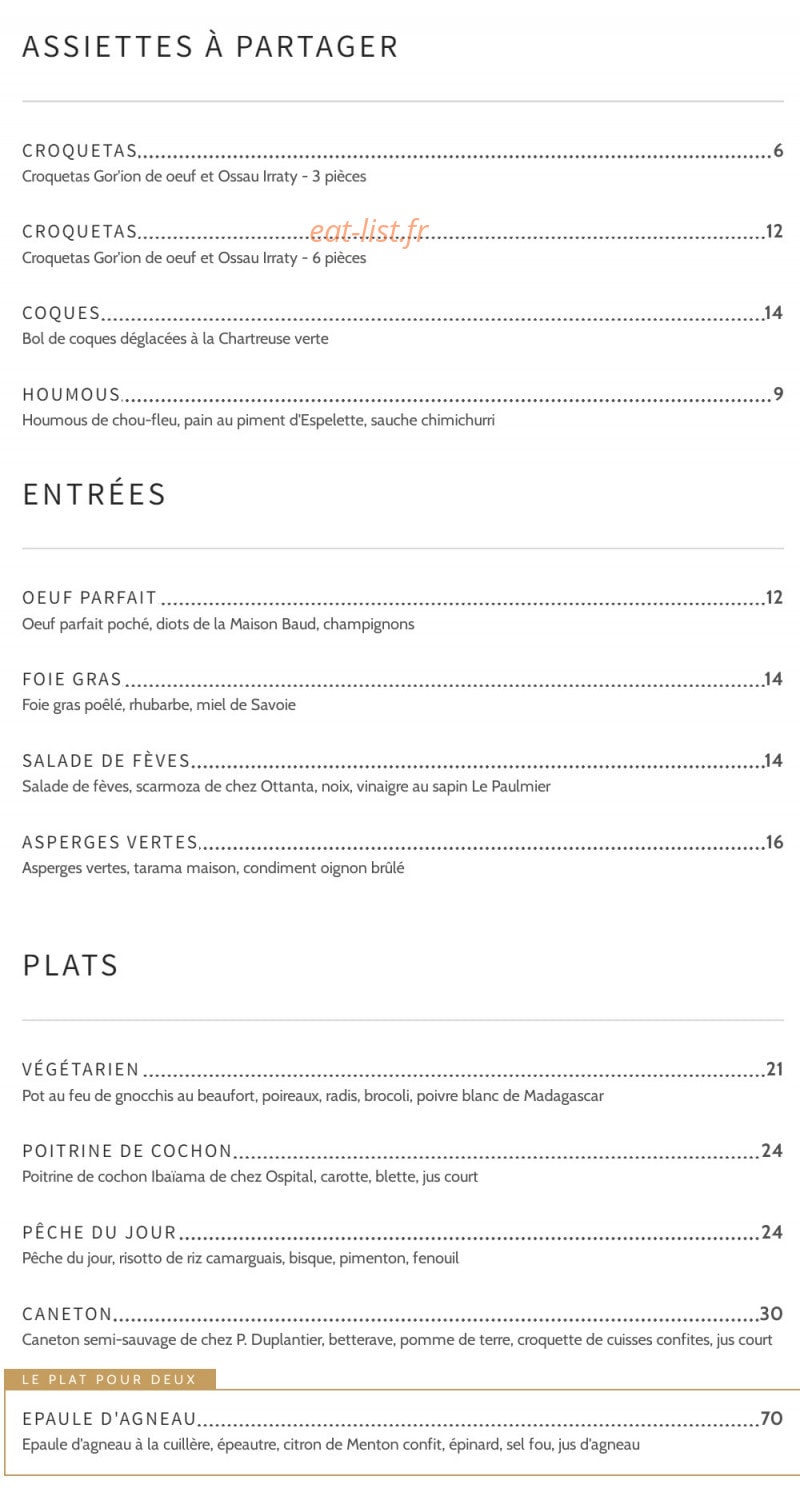 Deux bistrot de chefs — carte page 1