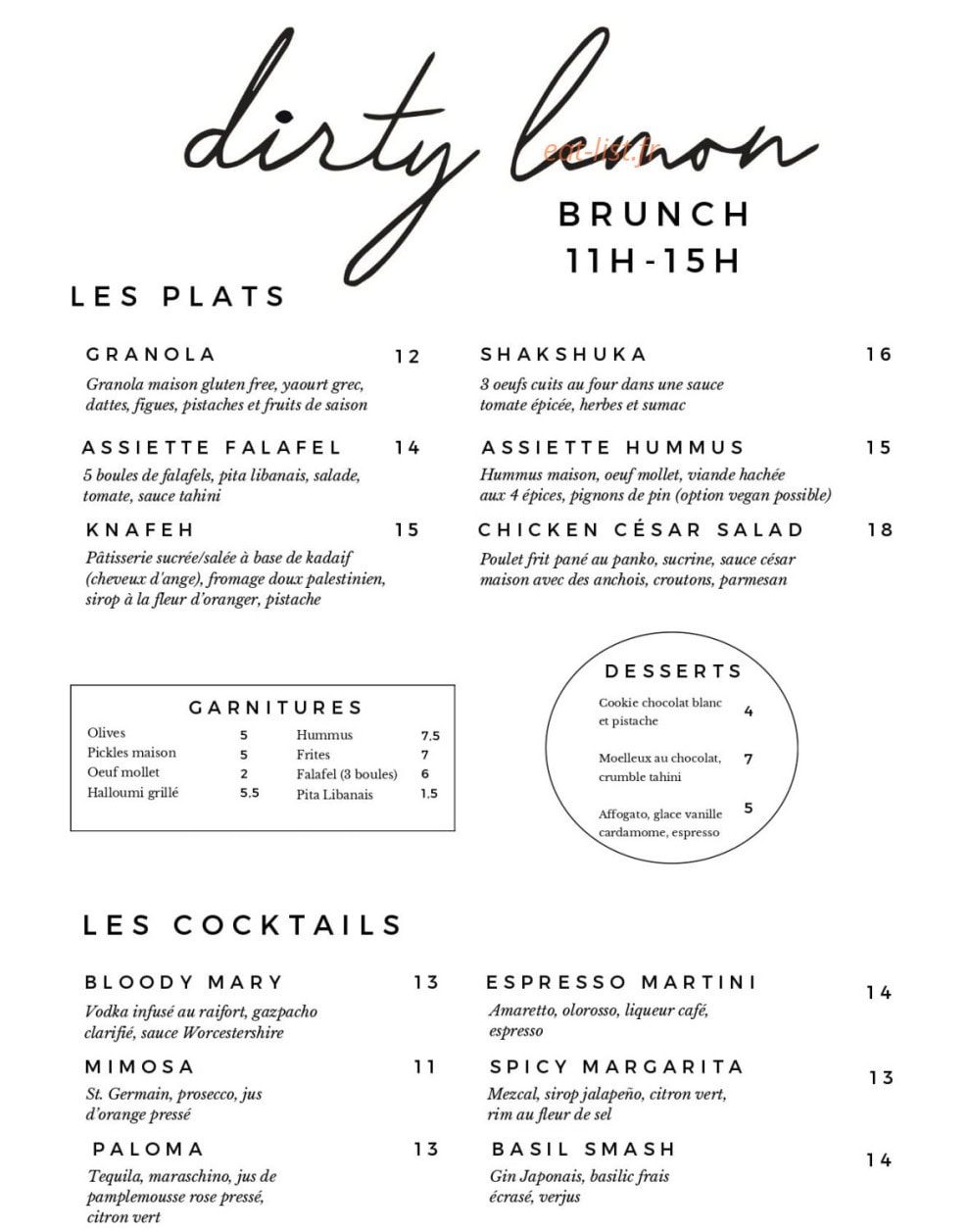 Dirty Lemon — carte page 1