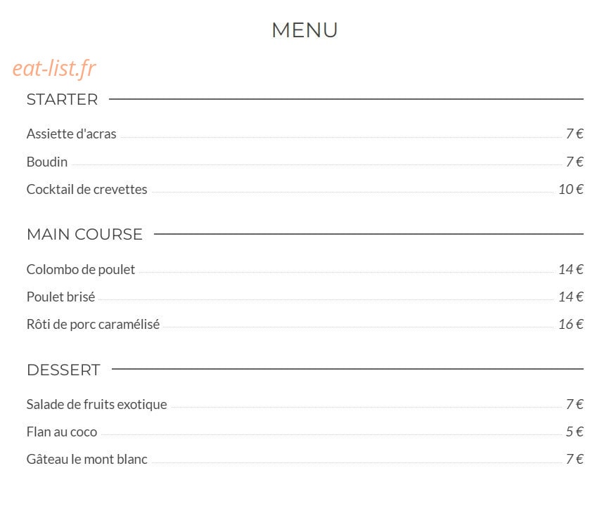 Gwada Café — carte page 1