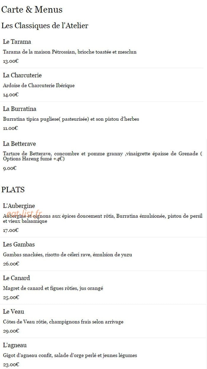 L'atelier des Artistes — carte page 1