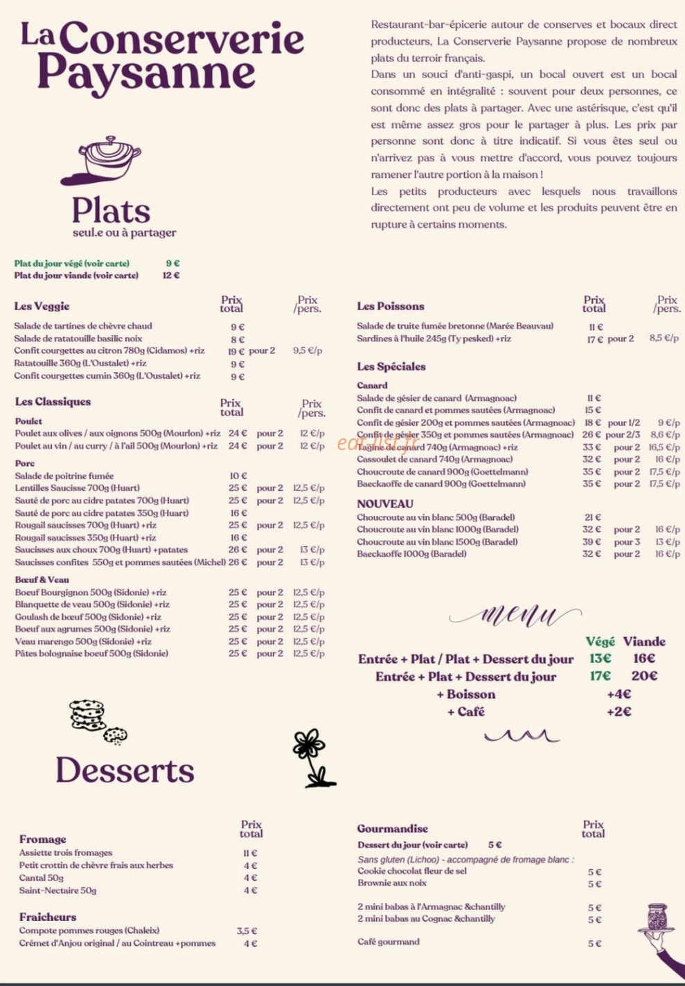 La Conserverie Paysanne — carte page 2