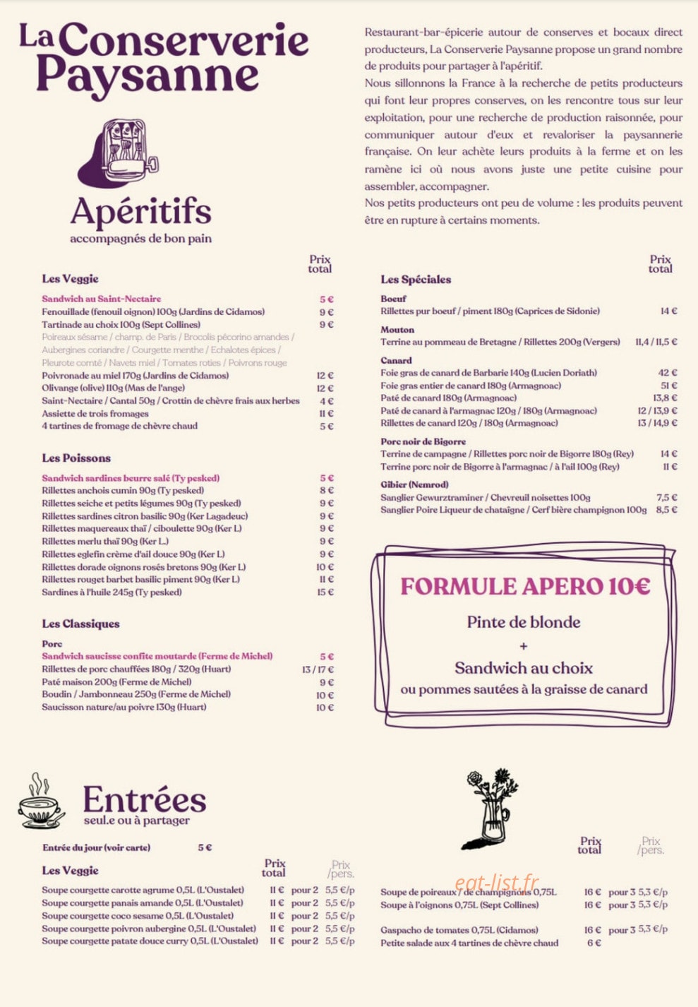 La Conserverie Paysanne — carte page 1