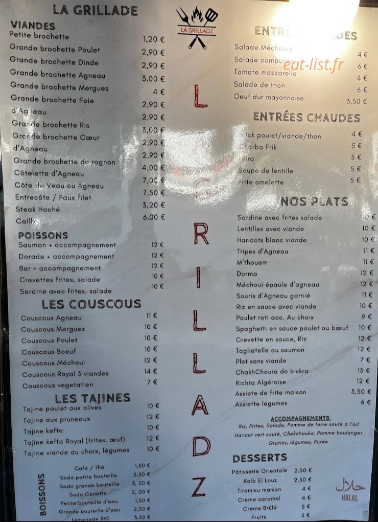 La Grilladz — carte page 1