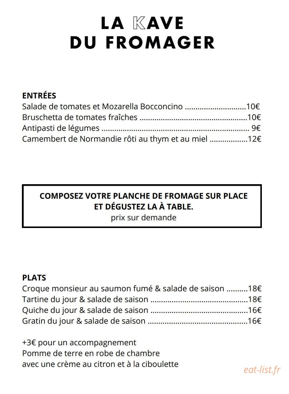 La Kave du Fromager — carte page 1