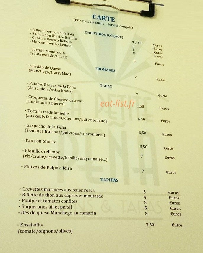 La Petite Peña — carte page 2