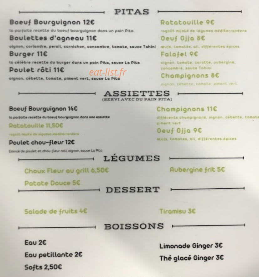La Pita — carte page 1