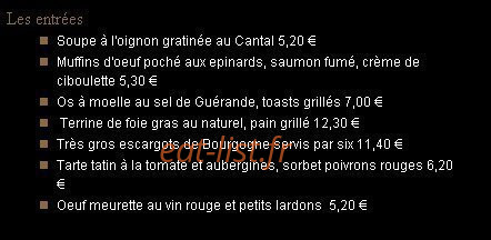Le Bistrot du Peintre — carte page 1
