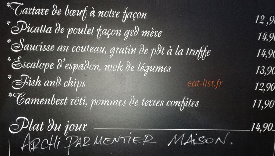 Le Bistrot Pop — carte page 1