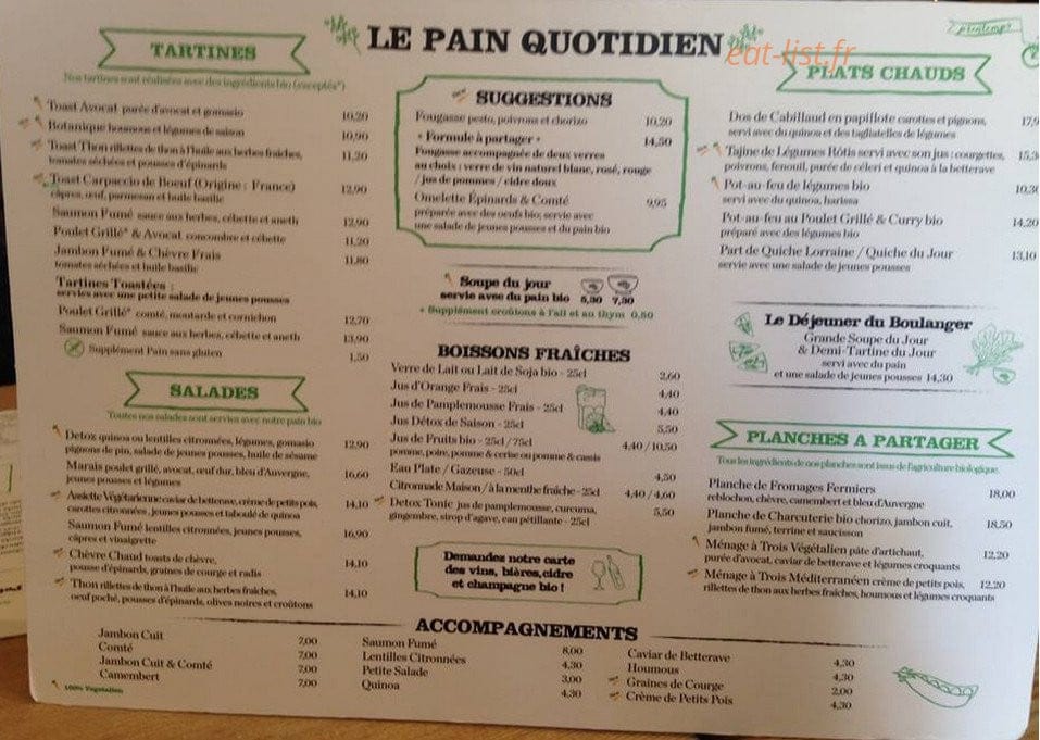 Le Pain Quotidien — carte page 7