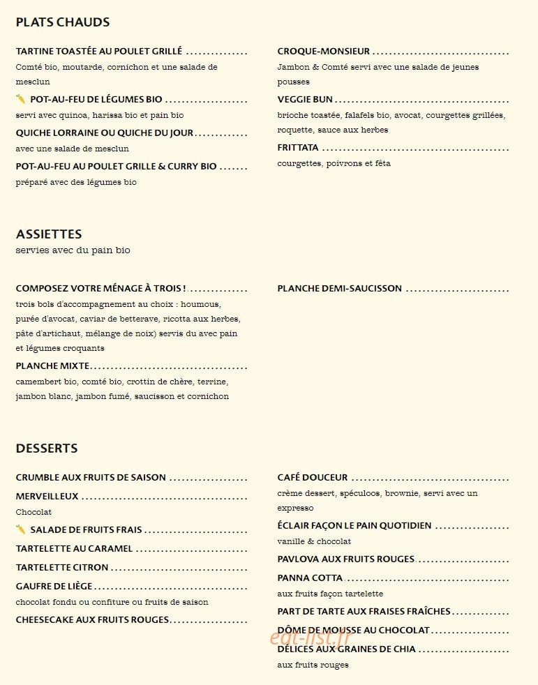 Le Pain Quotidien — carte page 6