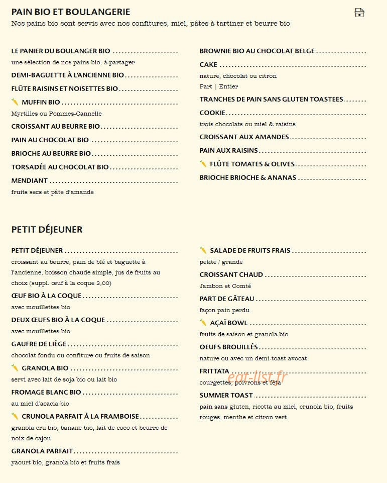 Le Pain Quotidien — carte page 1