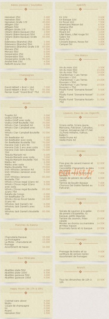 Le Petit Baïona — carte page 2