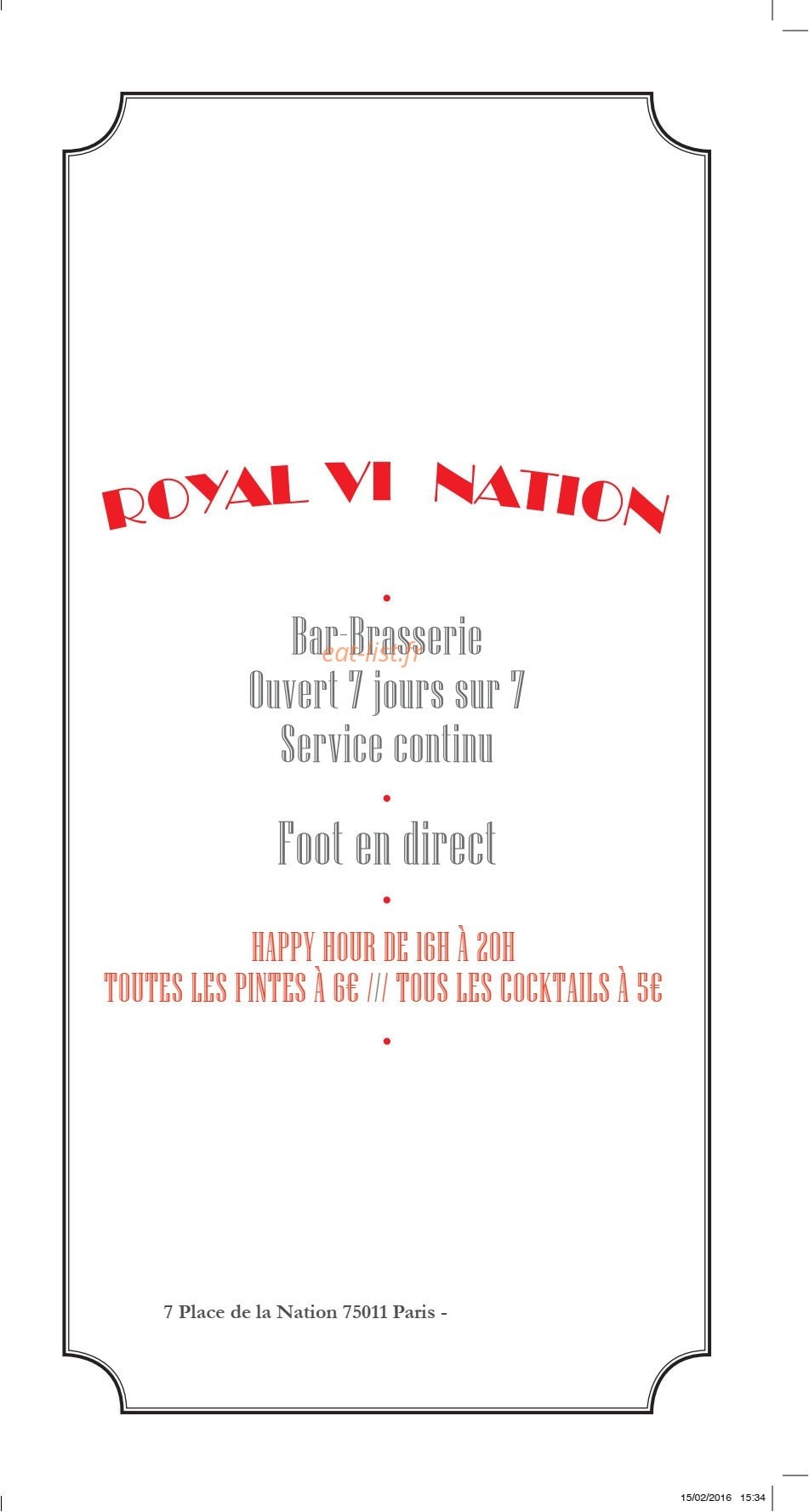 Le Royal VI Nation — carte page 1