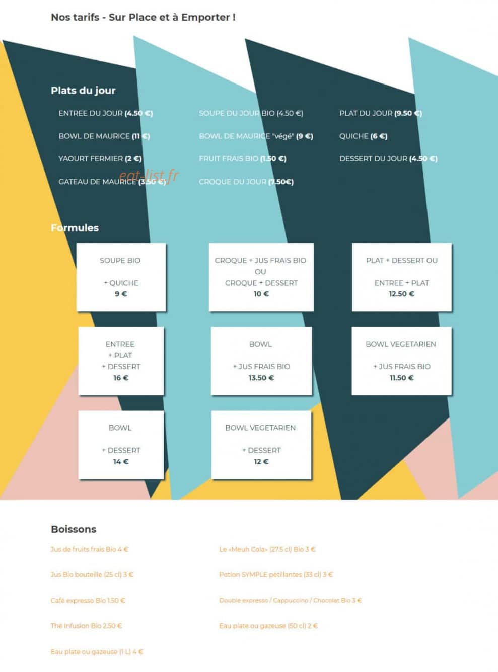 Les petits plats de Maurice — carte page 1