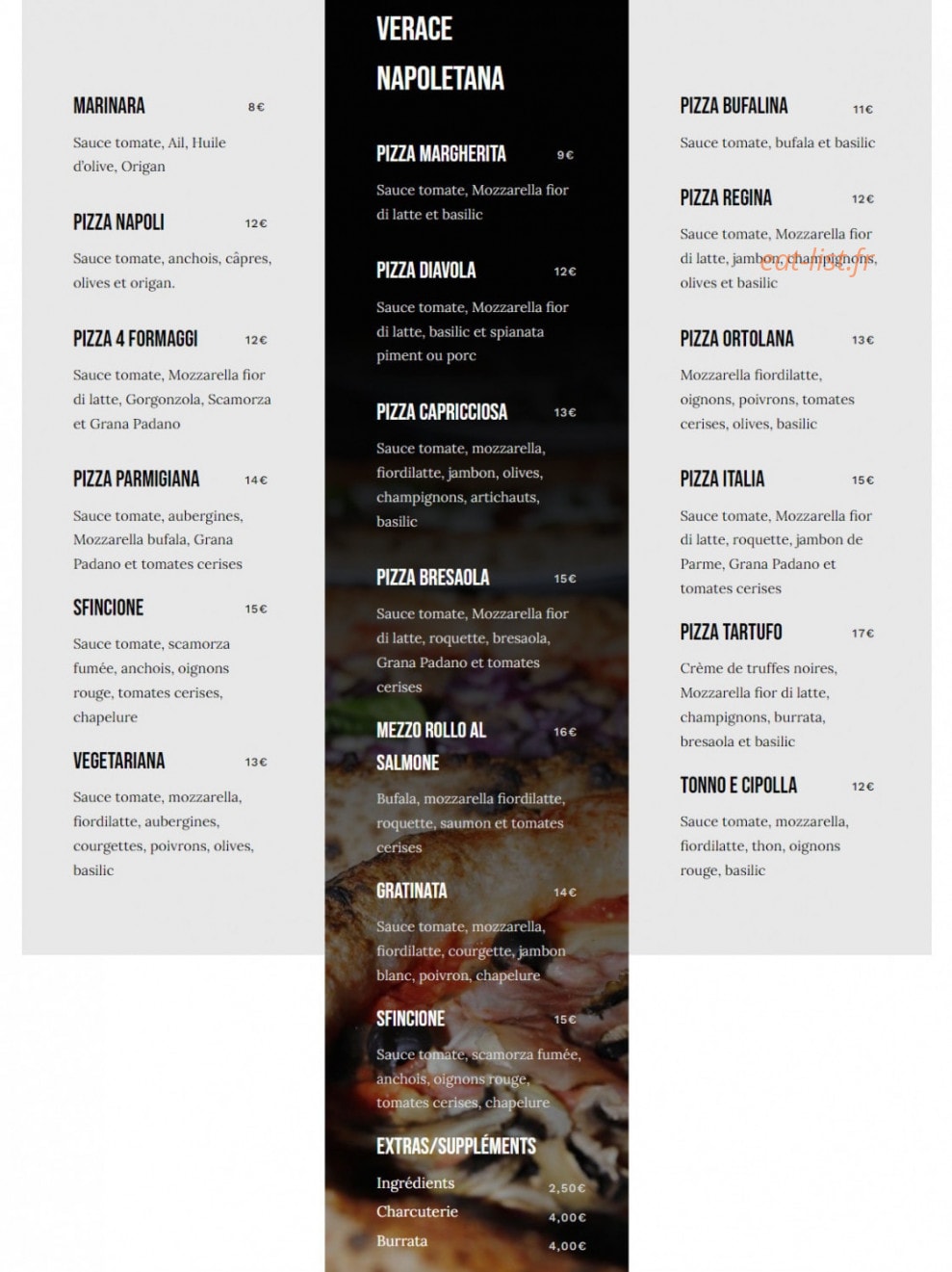 OPS Pizza — carte page 1