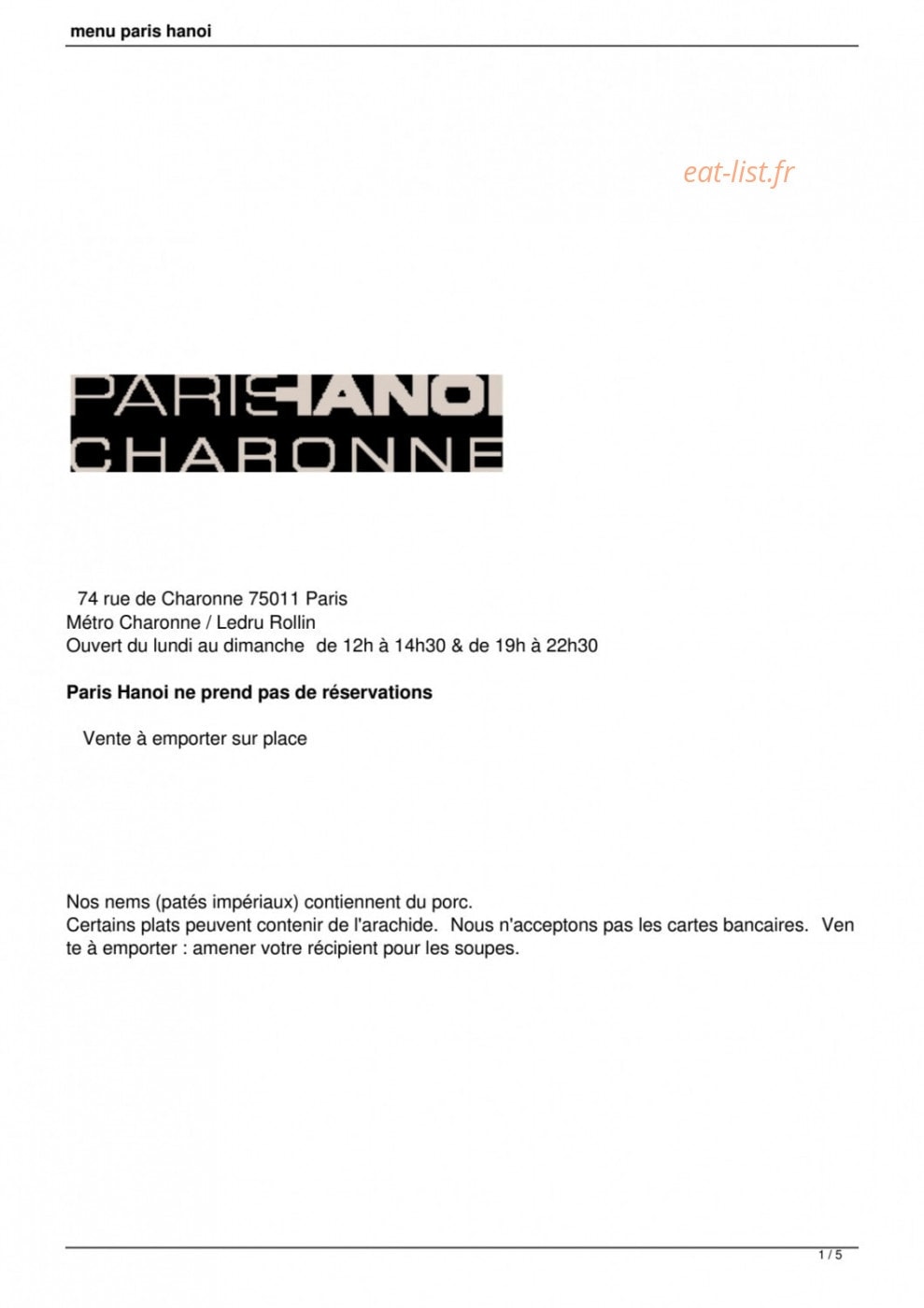 Paris Hanoï — carte page 1