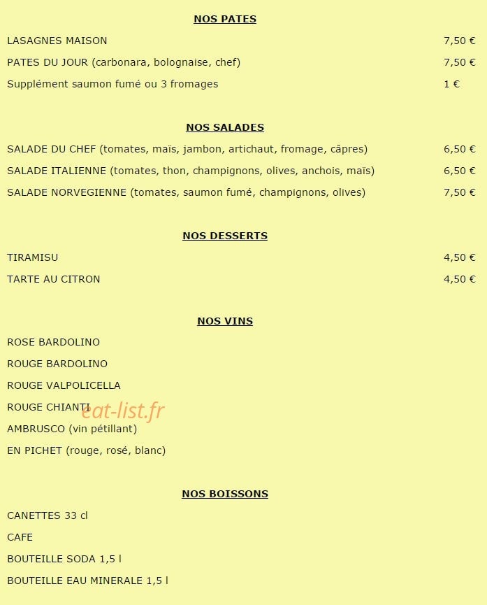Pizzéria de Venise — carte page 2