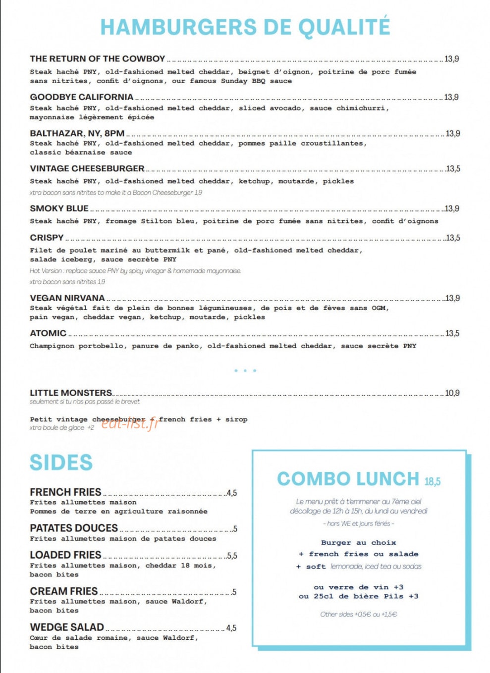 Pny Burger — carte page 1