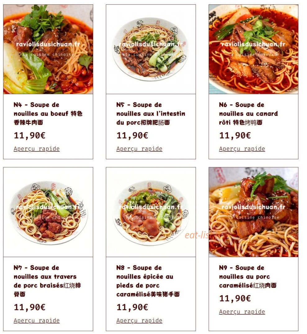 Raviolis du sichuan — carte page 11