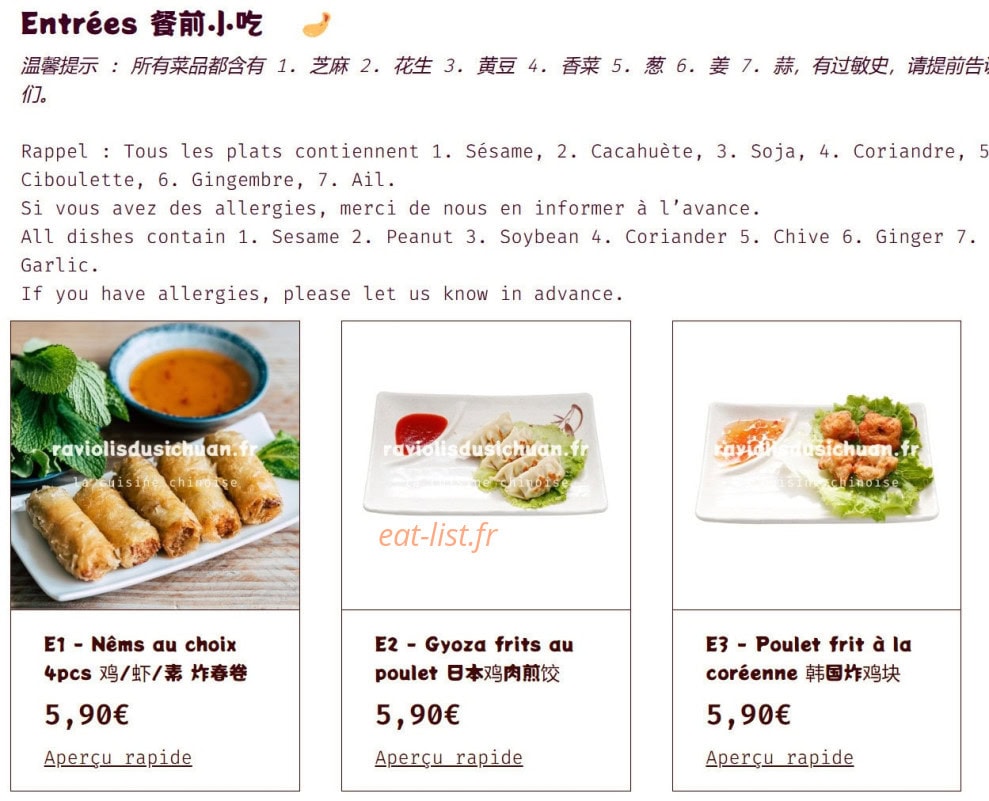 Raviolis du sichuan — carte page 2