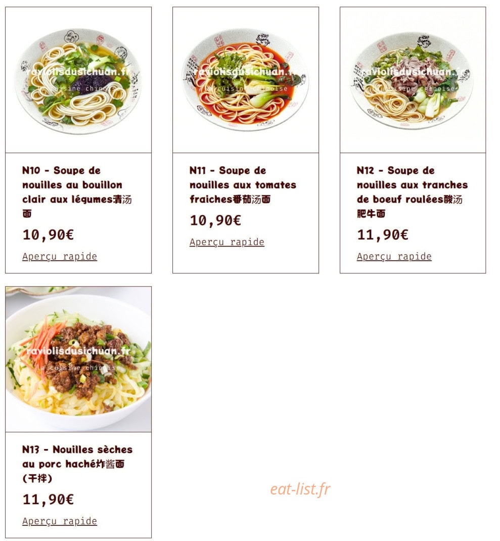 Raviolis du sichuan — carte page 12
