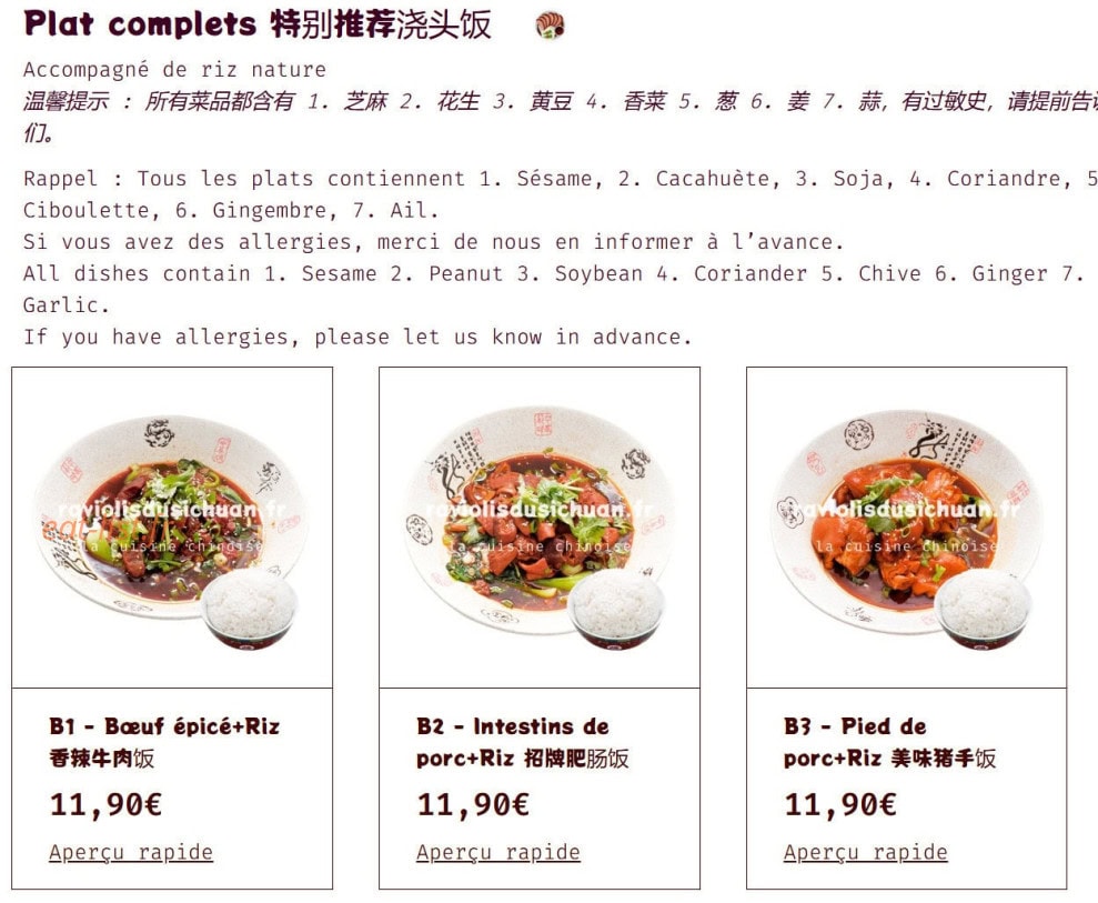 Raviolis du sichuan — carte page 8