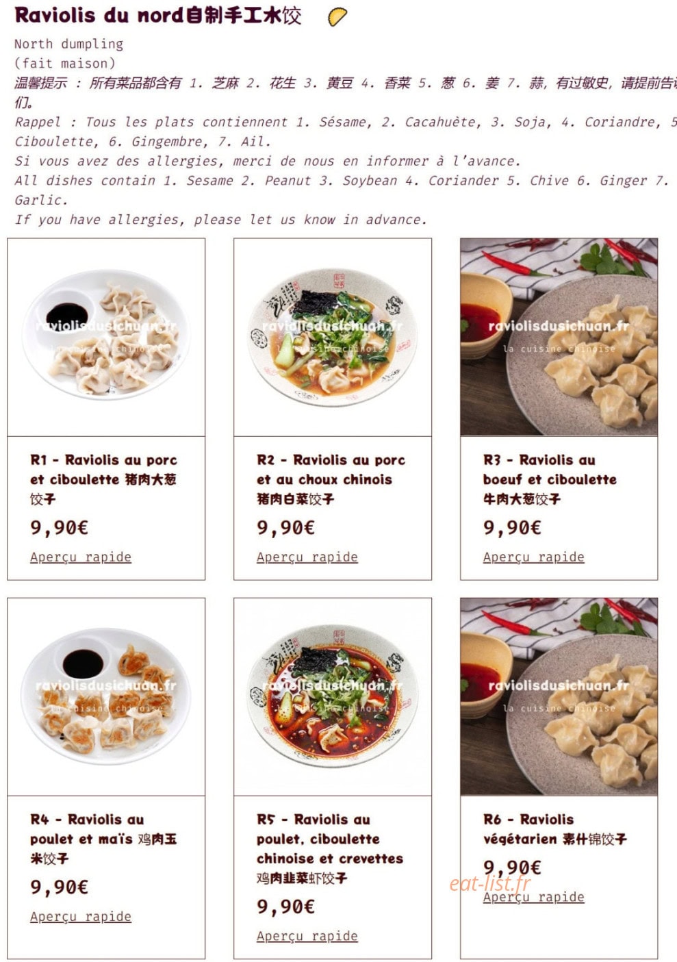 Raviolis du sichuan — carte page 13
