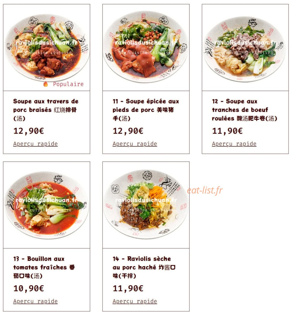 Raviolis du sichuan — carte page 7