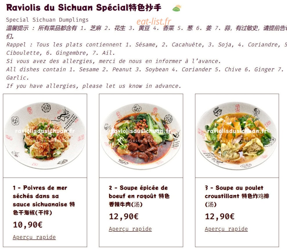 Raviolis du sichuan — carte page 5