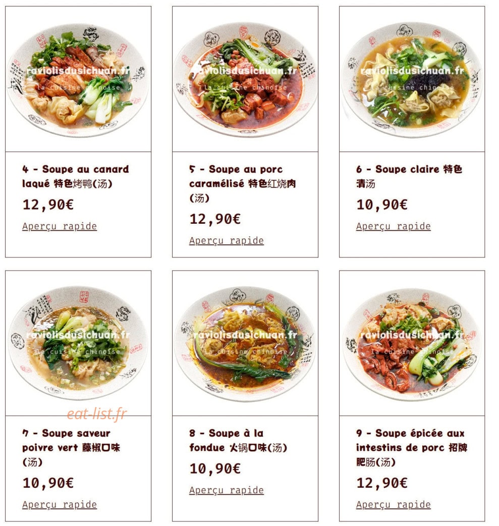 Raviolis du sichuan — carte page 6