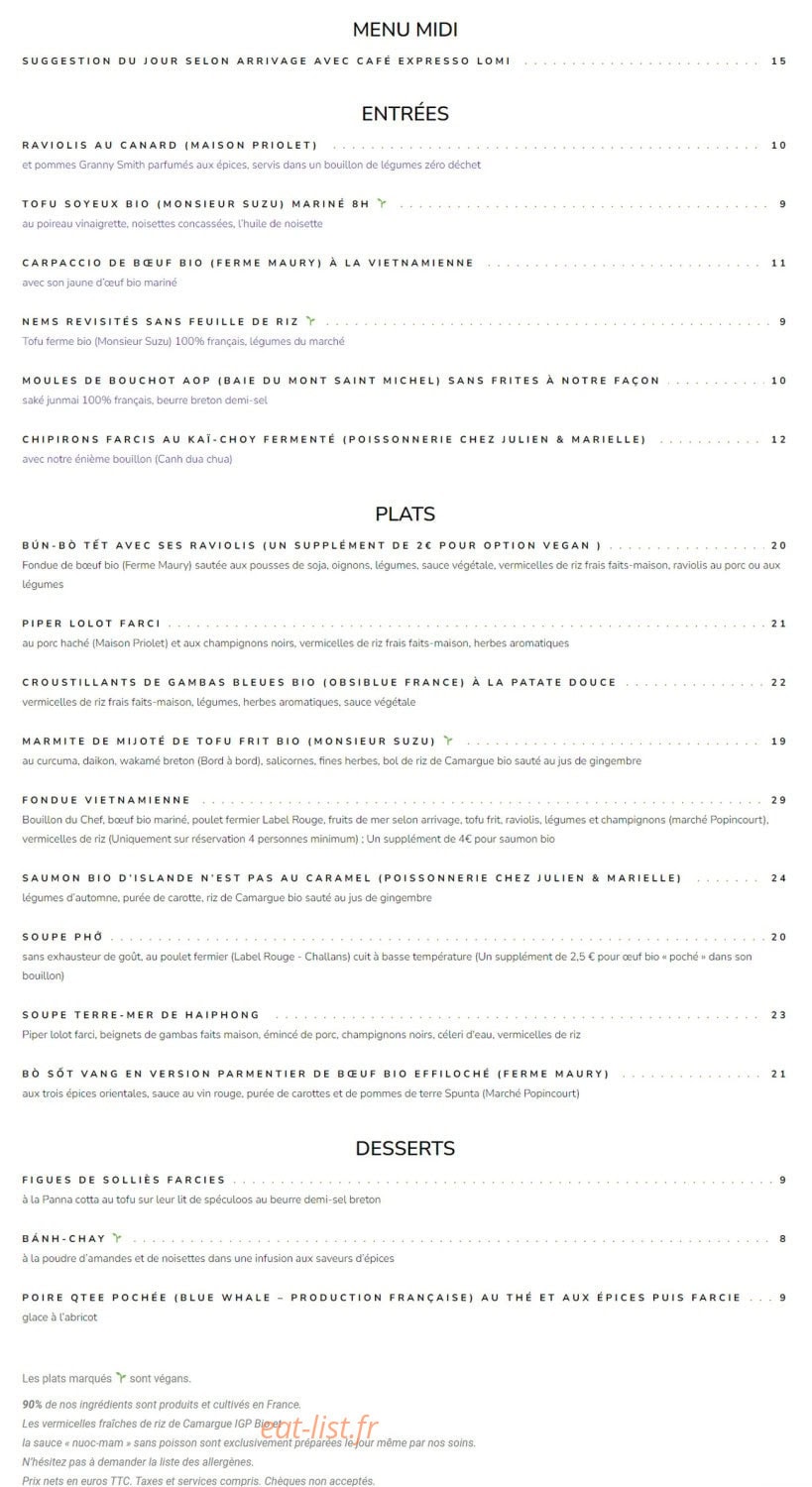 Restaurant Têt — carte page 2