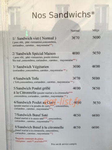 Saigon Sandwich — carte page 1