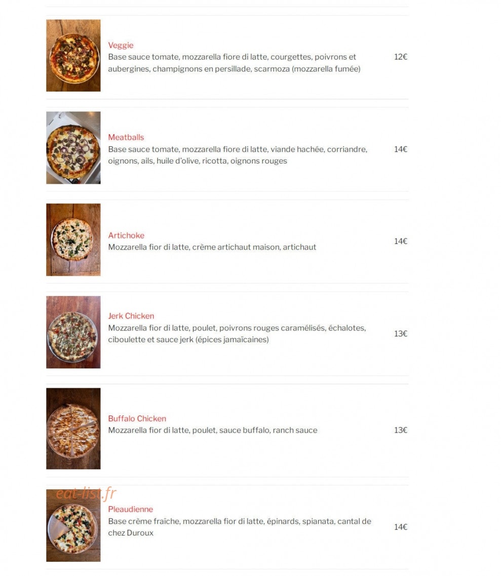 Sonny's pizza — carte page 2