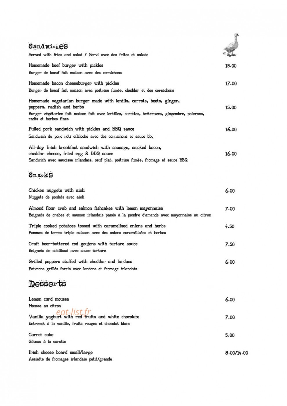 The Green Goose — carte page 2