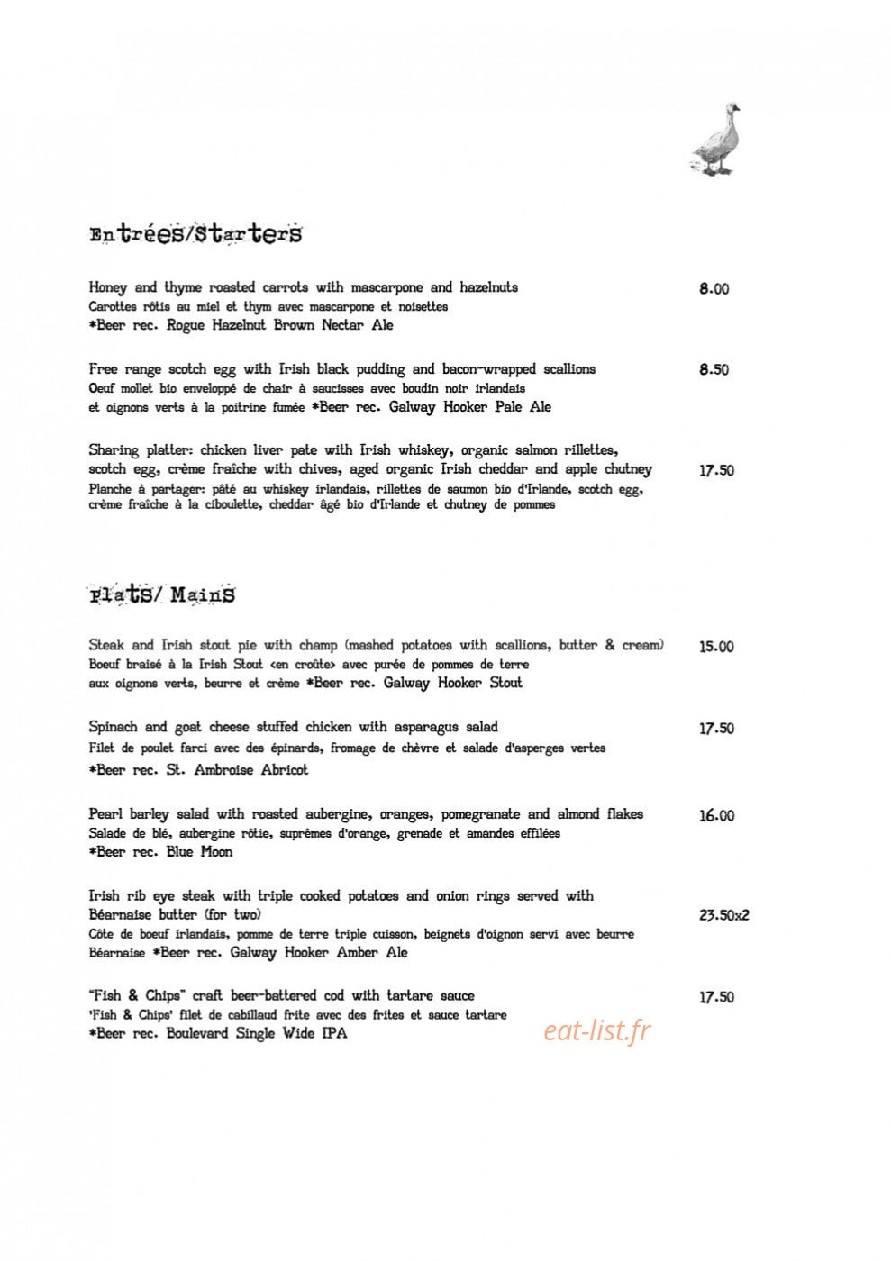 The Green Goose — carte page 1