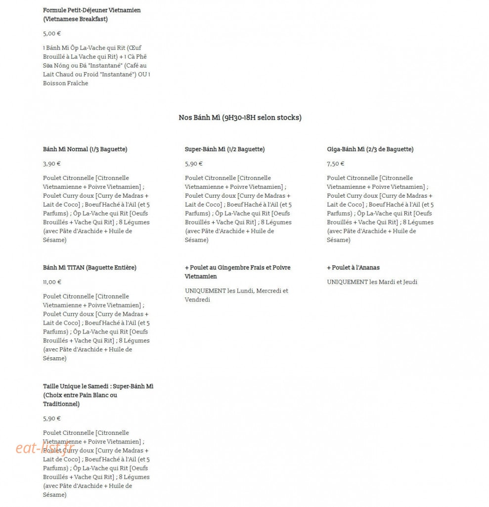 Tonton Banh Mi — carte page 1